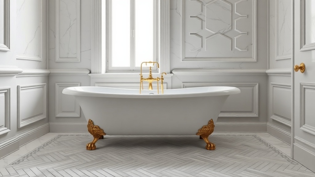 Salle de bains classique rénovée à Versailles, baignoire îlot et robinetterie laiton